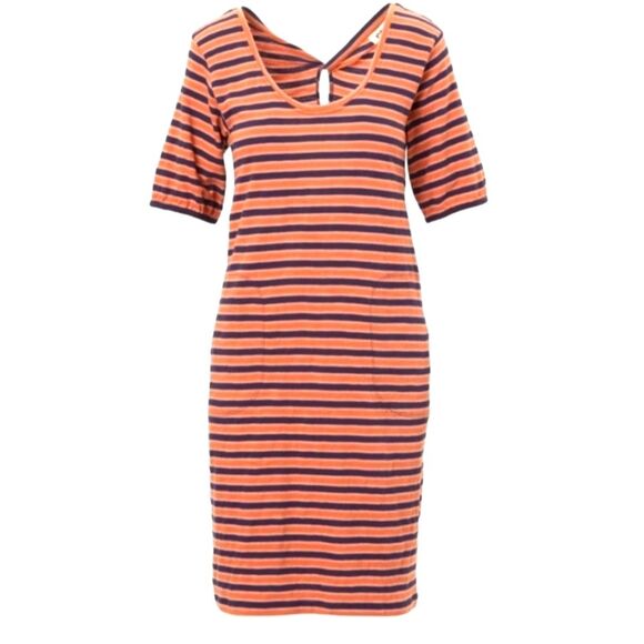 pact Dress‎ Avery Harvest Stripe Navy Blue Orange Organic Cotton Pockets Short S - Picture 1 of 16